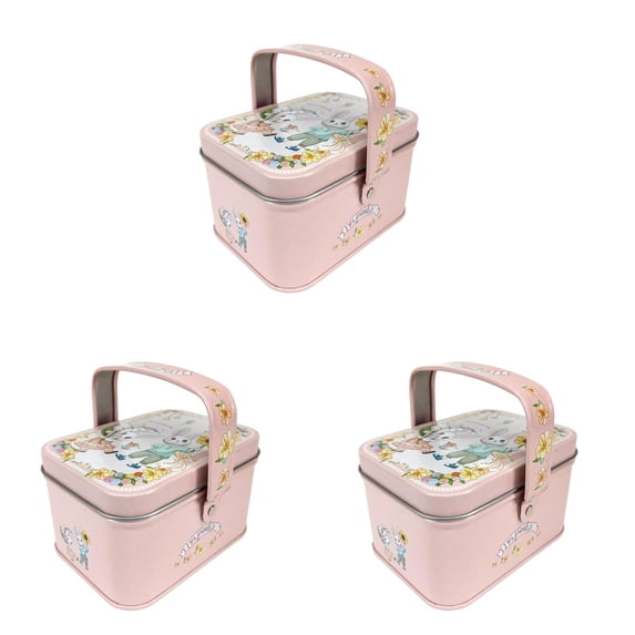 3PCS Cookie Tin Cute Print Strawberry Candy Tin Box Pink Cookie Containers Empty Metal Tins Box with Handle Rectangle Biscuit Storage Tin Can Goody Treat Tin for Christmas Wedding Baby Party Favor