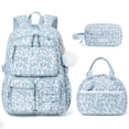thumbnail image 1 of 3PCS Corduroy Backpack with Lunch Box & Pencil Pouch, Lightweight Laptop Bag Travel Daypack, Blue Floral, 1 of 9