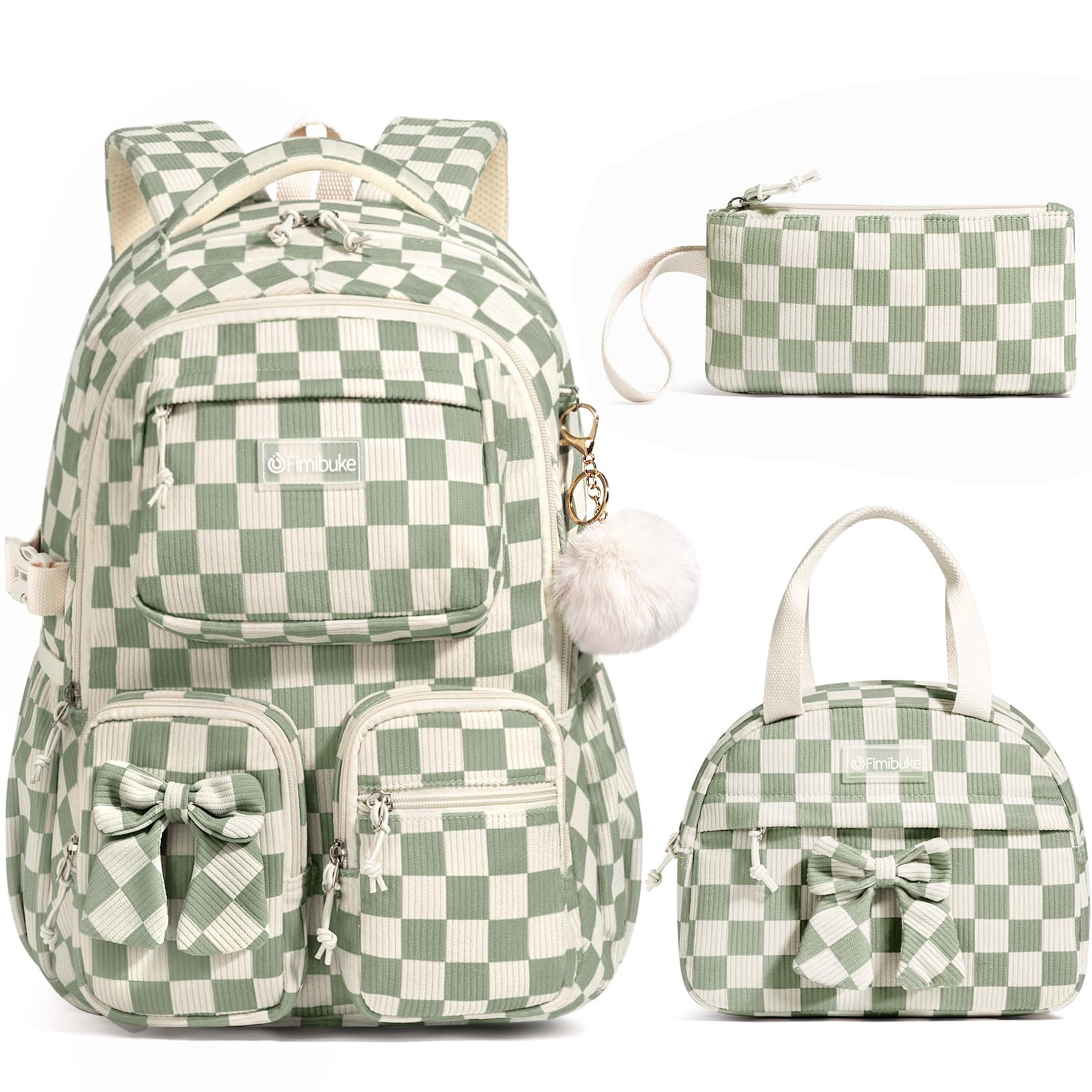 3PCS Corduroy Backpack with Lunch Box & Pencil Pouch | Teen School