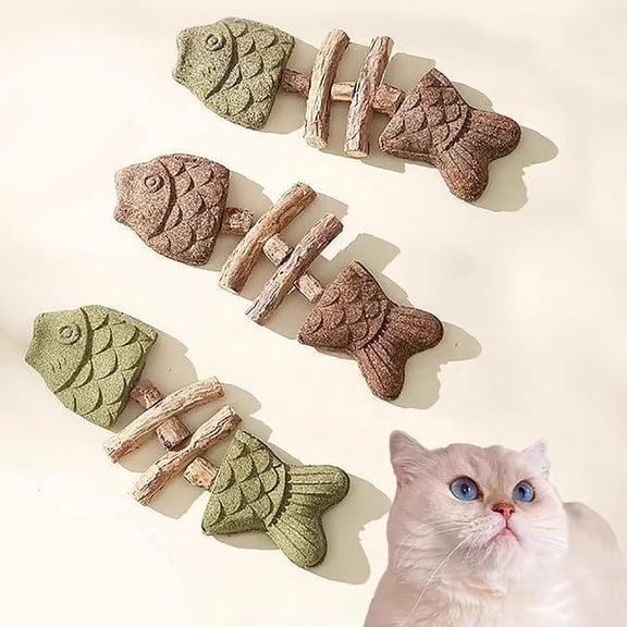 3PCS Creative Fish Bone Cat Toy, Natural Catnip Fishbone Toys, Wooden Catnip Teeth Cleaning Stick,Realistic Design, Durable Feline Tooth Care Tool (3)