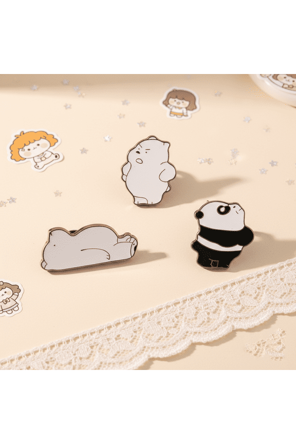 3PCS Cute Bear Metal Enamel Pin Set - Polar Bear, Panda, and Brown Bear Brooches for Jackets, Bags, Hats