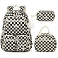 thumbnail image 1 of 3PCS Cute Corduroy Backpack Set with Lunch Box & Pencil Pouch for Travel Daypacks, Black Checkered, 1 of 7