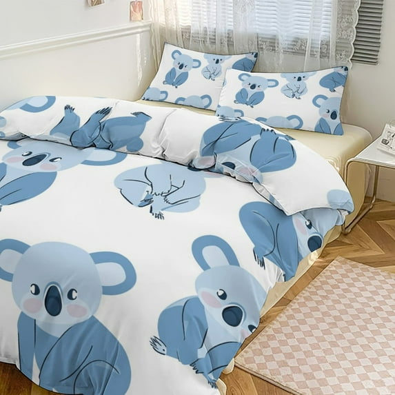 3PCS Cute Koala Duvet Cover Set Twin, 1 Duvet Cover And 2 Pillowcase, Duvet Cover for Kids Girls Boys And Teens