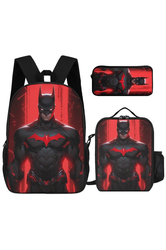 3PCS Cyberpunk Style Dark Hero Backpack Set, Casual Daily Use Bag with Lunch Bag & Pencil Case