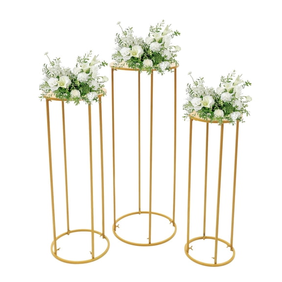 3PCS Cylinder Pedestal Stands, Gold Metal Plant Round Cylinder Stand Display Columns Pedestal Stand for Party Backdrop Decorations