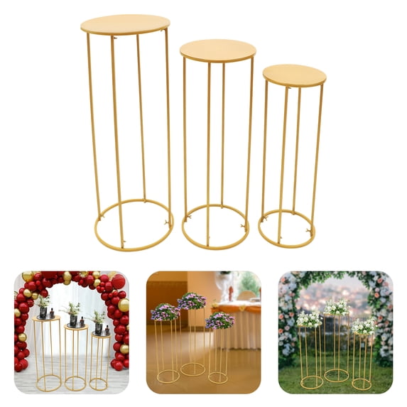 3PCS Cylinder Pedestal Stands, Gold Metal Plant Round Cylinder Stand ...