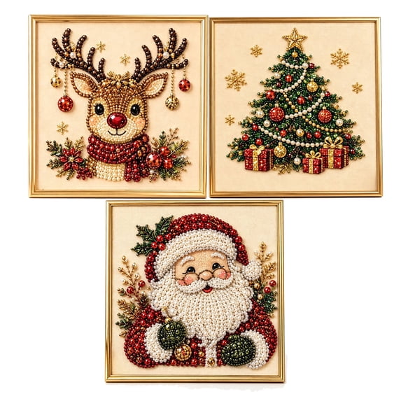 3PCS DIY Christmas Pearl Painting Art Kit with Frame - Christmas Pearl Diamond Dots Beads Art Kits for Adults Beginners - Art Craft Ornaments for Home Wall Decor,3PCS ABC