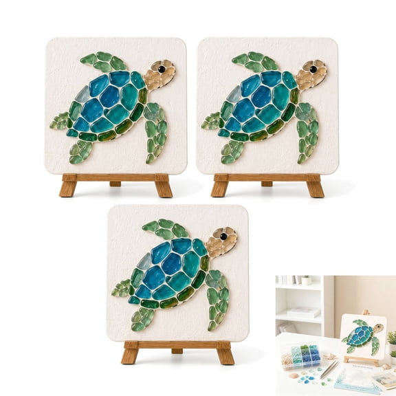 3PCS DIY Sea Glass Mosaic Art Kit - Mosaic Sea Glass Art for Crafts Kits - Ocean Theme Pearl Art DIY Kit, Coastal Home Decor & Creative Handmade Gift