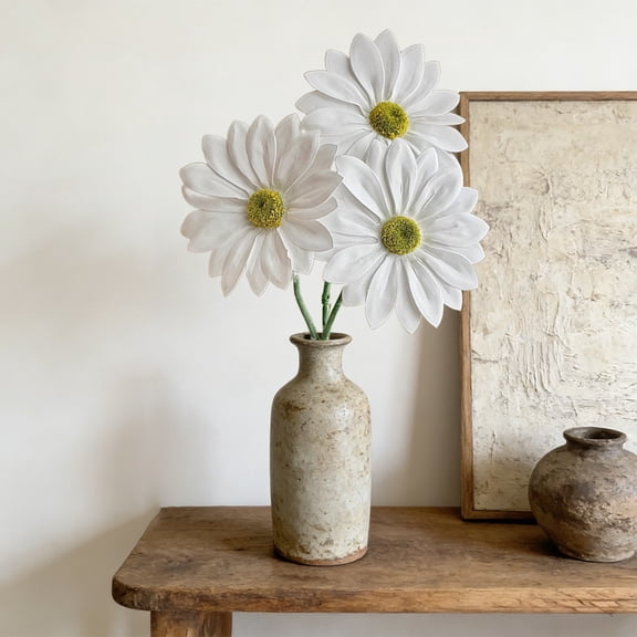 3PCS Daisy Artificial Flowers – Real Touch Artificial Wildflowers , Long Stem Faux Daisies for Fall Home Décor, Home Table Centerpieces, or Wedding Arrangements