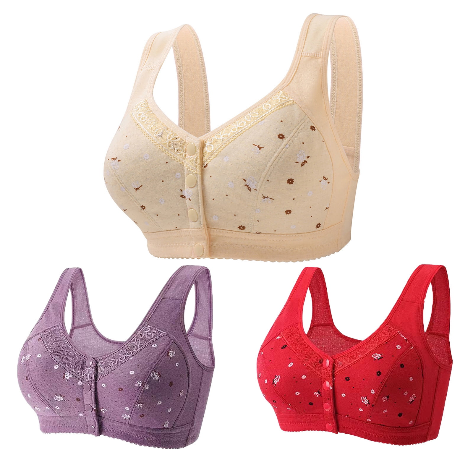 Daisy Front Button Closure Bras for Women Full Coverage Wireless Bras with  Support and Lift Comfy Bras for Seniors