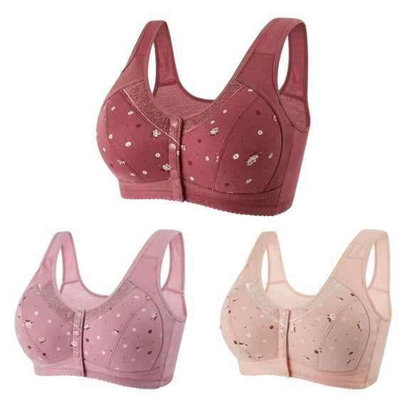3PCS Daisy Bra,Lisa Charm Bras Front Snaps Seniors,Lisa Charm Bra for Women Push Up Wireless Full Coverage Bras for Seniors