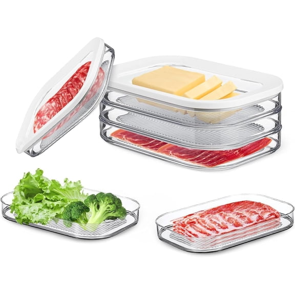 DEDRFUC 3PCS Meal Prep Container, Stackable Lunch Meat Container for Refrigerator, Transparent Deli Meats Containers with Lid for Cold Cuts,Salami, Meal Prep Containers, BPA Free