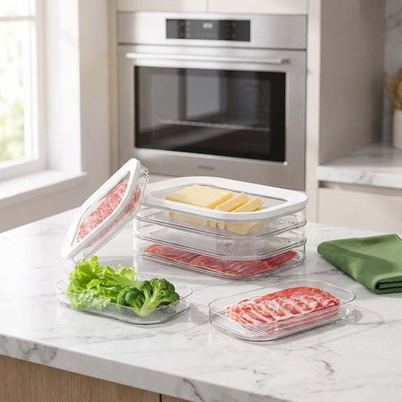 3PCS Deli Meat Container for Fridge, Stackable Lunch Meat Container for Refrigerator, Transparent Deli Meats Containers with Lid for Cold Cuts,Salami, Meal Prep Containers, BPA Free