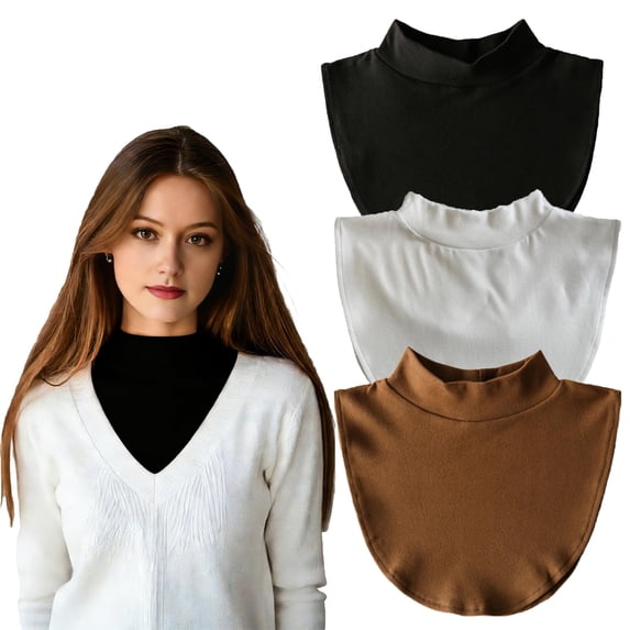 3PCS Detachable Dickey Collar Blouse for Women Fake Half Shirts Faux False Collars Set Half Mock Turtleneck collars