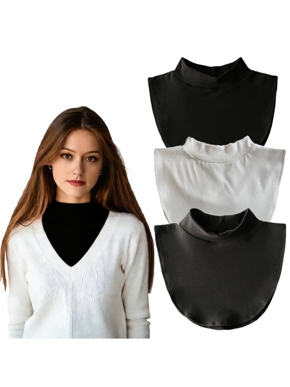 3PCS Detachable Dickey Collar Blouse for Women Fake Half Shirts Faux False Collars Set Half Mock Turtleneck collars