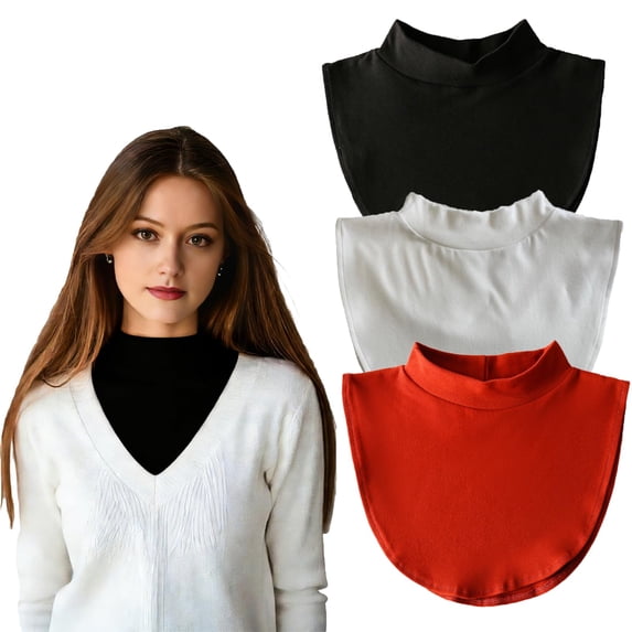3PCS Detachable Dickey Collar Blouse for Women Fake Half Shirts Faux False Collars Set Half Mock Turtleneck collars