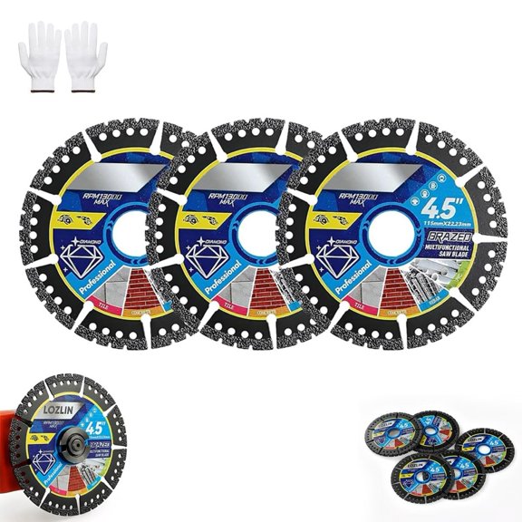 3PCS Diamond Multi-Purpose Saw Blades, 4.5 Inch Diamond Compound Saw Blade, Super Thin Indestructible Disc for Cutting Tiles, Marble, Concrete, Steel & PVC Pipes