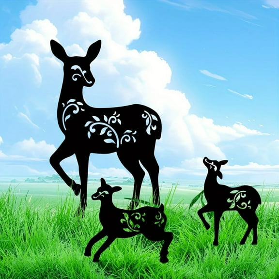 3PCS Different Styles Black Metal Iron Three Deer Garden Decorative Ground Plugs Creative Personalised Gift for Your Garden/yard!