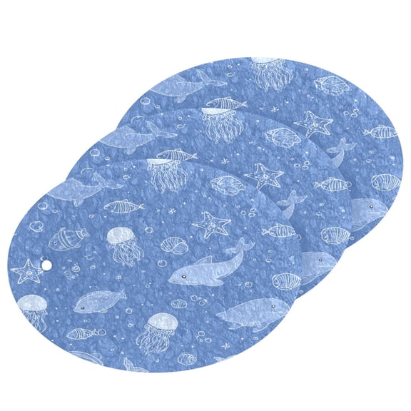 3PCS Dish Cleaning Sponge Scrubs Dish Pad for Wash Dish for Non-Stick & Delicate Cookware Cartoon Sea Creatures Pattern