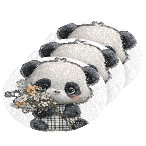 3PCS Dish Cleaning Sponge Scrubs Dish Pad for Wash Dish for Non-Stick & Delicate Cookware Cute Big-eyed Panda
