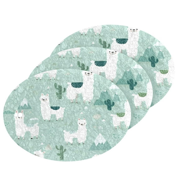 3PCS Dish Cleaning Sponge Scrubs Dish Pad for Wash Dish for Non-Stick & Delicate Cookware Cute Cartoon Llama Pattern