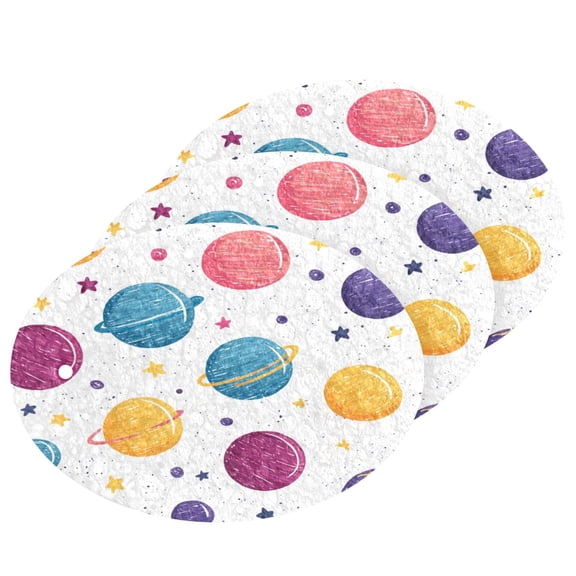 3PCS Dish Cleaning Sponge Scrubs Dish Pad for Wash Dish for Non-Stick & Delicate Cookware Cute Doodle Planets