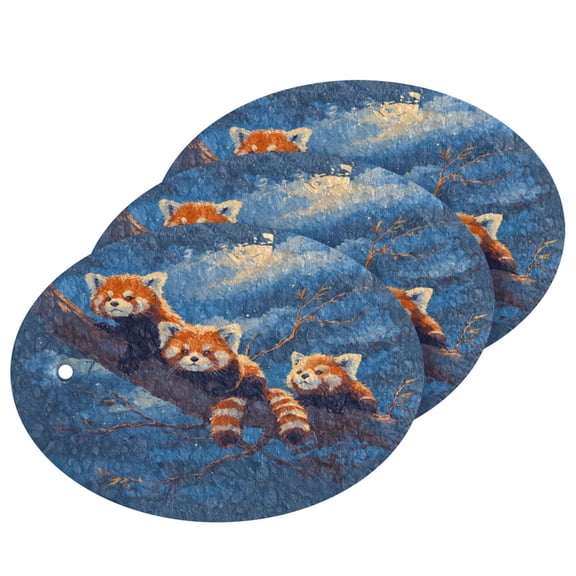 3PCS Dish Cleaning Sponge Scrubs Dish Pad for Wash Dish for Non-Stick & Delicate Cookware Cute Red Panda