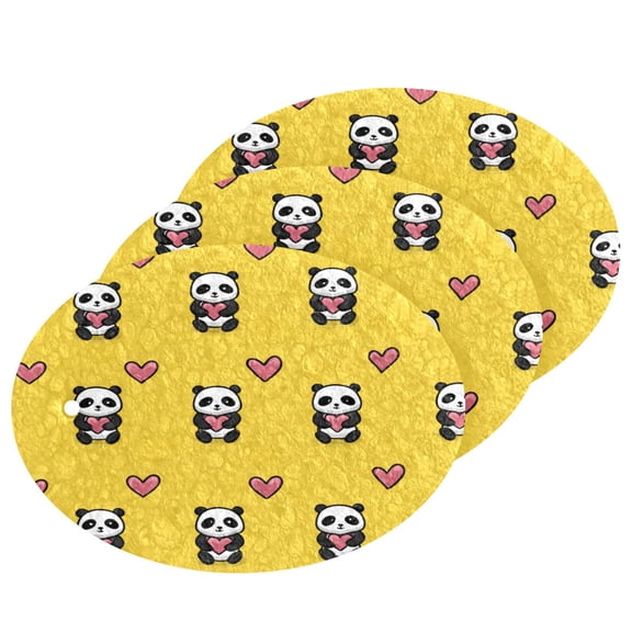 3PCS Dish Cleaning Sponge Scrubs Dish Pad for Wash Dish for Non-Stick & Delicate Cookware Panda Cartoon with Heart Pattern