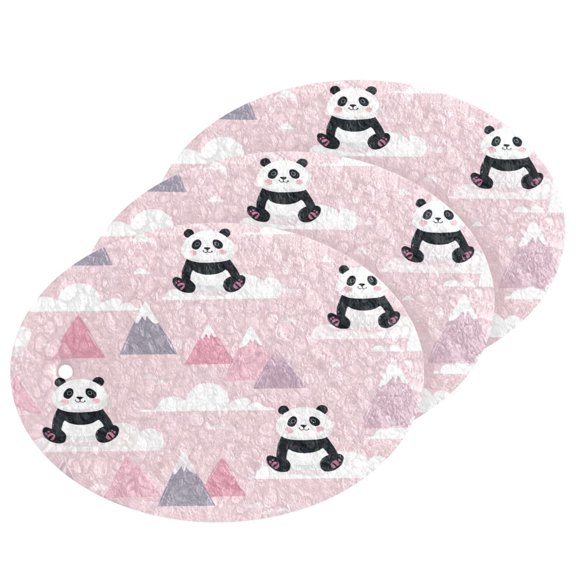 3PCS Dish Cleaning Sponge Scrubs Dish Pad for Wash Dish for Non-Stick & Delicate Cookware Panda and Clouds Pattern