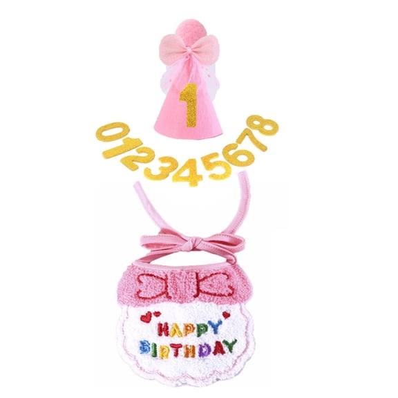 3PCS Dog Cats Birthday Celebration Bib Costume Hat Accessories Washable Pet Party Supplies Accessories For Photo