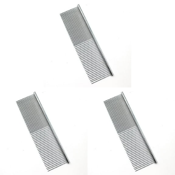 3PCS Dog Grooming Comb Pet Dog Combs With Rounded Ends Stainless Steel Teeth Cat Comb For Knots Mats & Loose Hair Removal Dematting Tool For Small Medium & Large Pets