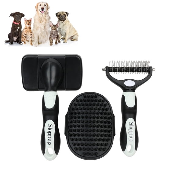 3PCS Dog Grooming Kit - Deshedding Brush, Slicker Brush, Bath Brush and Comb for Pet Supplies (Green Black)