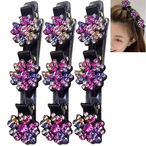 3PCS Double Layer Band Twist Plait Headband Hairpin Alligator Hair Claw Clips Magic Bangs Hairstyle Hairpin rhinestone Hair Twister Tools Nonslip Hair Braid Accessories for Women, Girls (A)