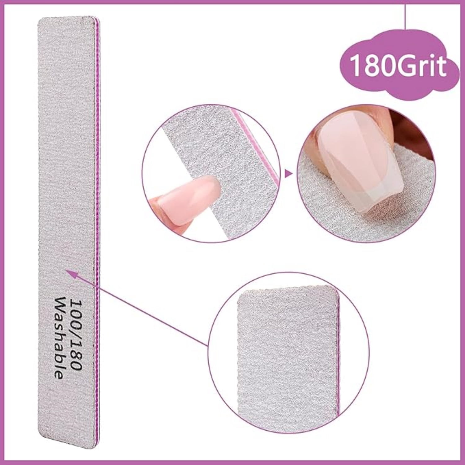 3PCS Double-Sided 100/180 Grit Washable Nail File - Walmart.com