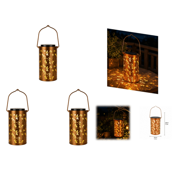 3PCS Dragonfly Solar Lantern, Outdoor Waterproof Hanging Solar Lights, Metal Decorative LED Lanterns for Garden Yard Patio Lawn Tabletop