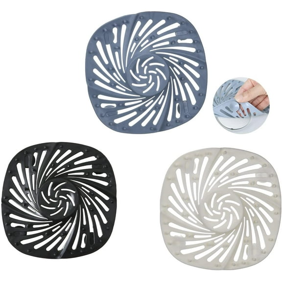 3PCS Drain Hair Catcher, Square Drain Cover for Shower Silicone Hair Stopper with Suction Cup, Easy to Install Suit for Bathroom,Bathtub,Kitchen