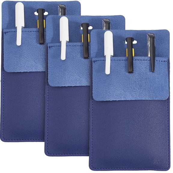 3PCS Durable Pocket Protector PU Leather Pen Pouch Holder Multipurpose Pencil Pocket Protector Heavy Duty Tool Organizer (Midnight Blue)
