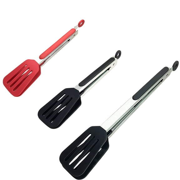 3PCS Durable Silicone Food Tongs with Stainless Steel Handle for Grilling and Cooking