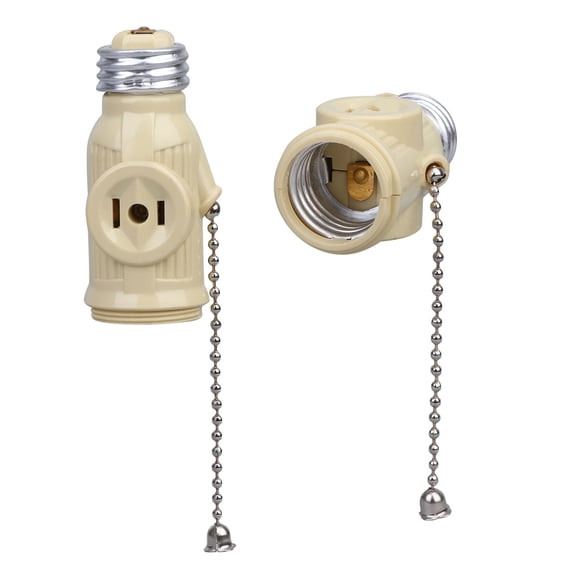 3PCS E26 Lamp Bases Adapter Bakelite Bulb Light Holder Two Outlet Screw Socket with Pull Chain
