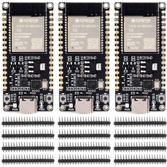 3PCS ESP32-C6 Microcontroller, wi-fi 6 Development Board, 160MHz Single-Core Processor, ESP32-C6-WROOM-1-N8 Module, Supports USB and UART Development