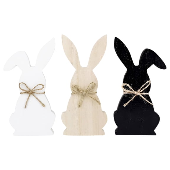 3PCS Easter Bunny Wooden Signs Rustic Wooden Bunny Table Centerpiece Signs Farmhouse Shape Table Sign With Jute Rope Easter Table Decor