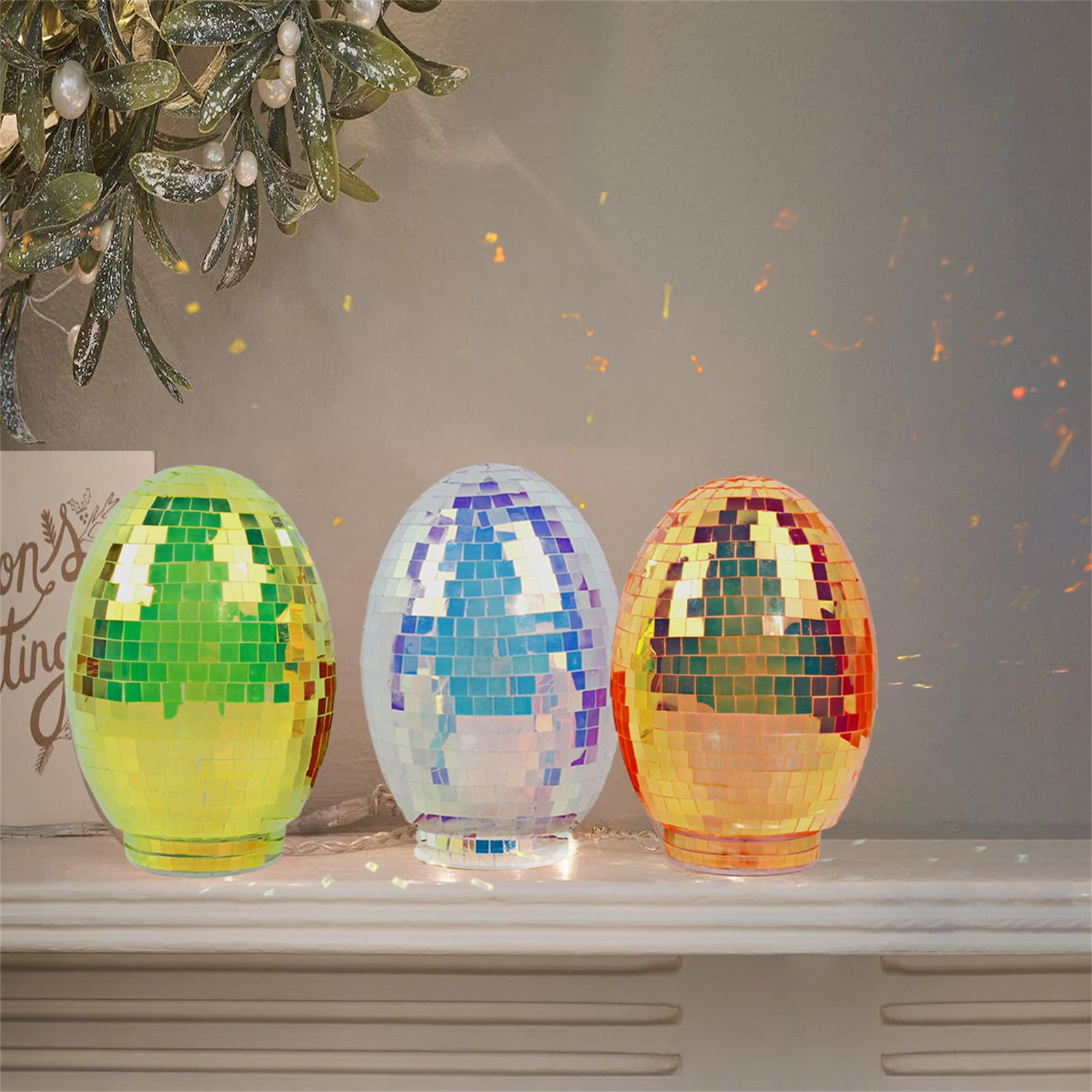 3PCS Easter Decorations Disco Mirror Egg Tabletop Decor 6.7 Inch for Party Home Display, Shiny Easter Decor for Shelf Desk Centerpiece
