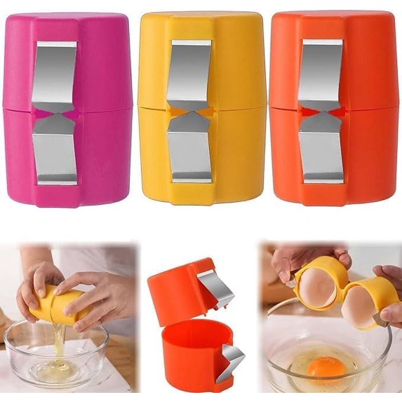 3PCS Egg Shell Opener, Egg Cracker Egg Peeler Egg Separator for Raw Eggs, Hard Boiled Egg Peeler Tool for Cutting Eggs, Eggs Breaker Kitchen Gadgets for Cooking Bakery (Orange&Pink&Yellow)