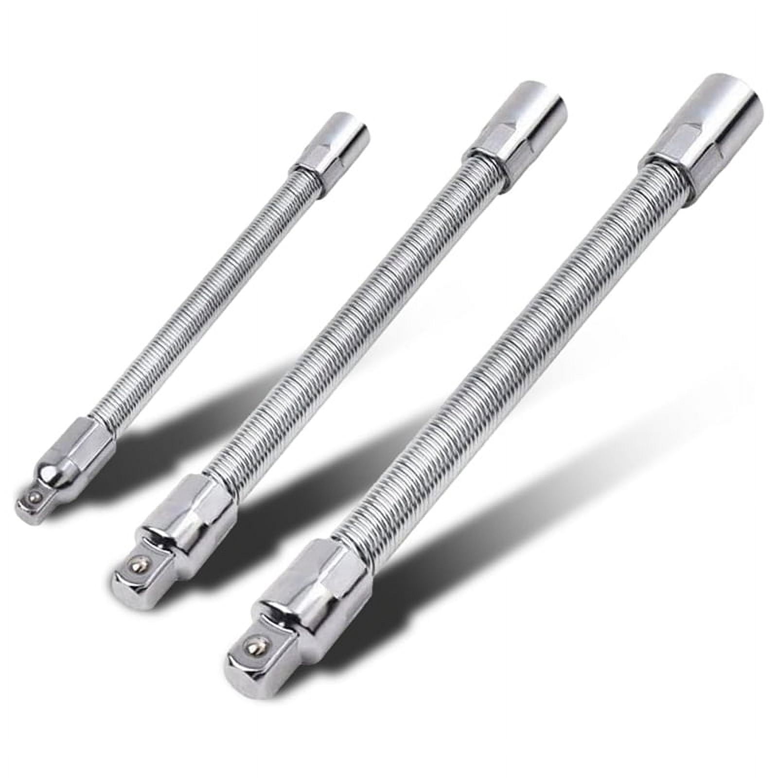 3-Piece Electric Wrench Universal Extension Rod Set – Flexible Drill Bit Extension, Bendable Shaft, 1/4, 3/8, & 1/2 Inch Drives