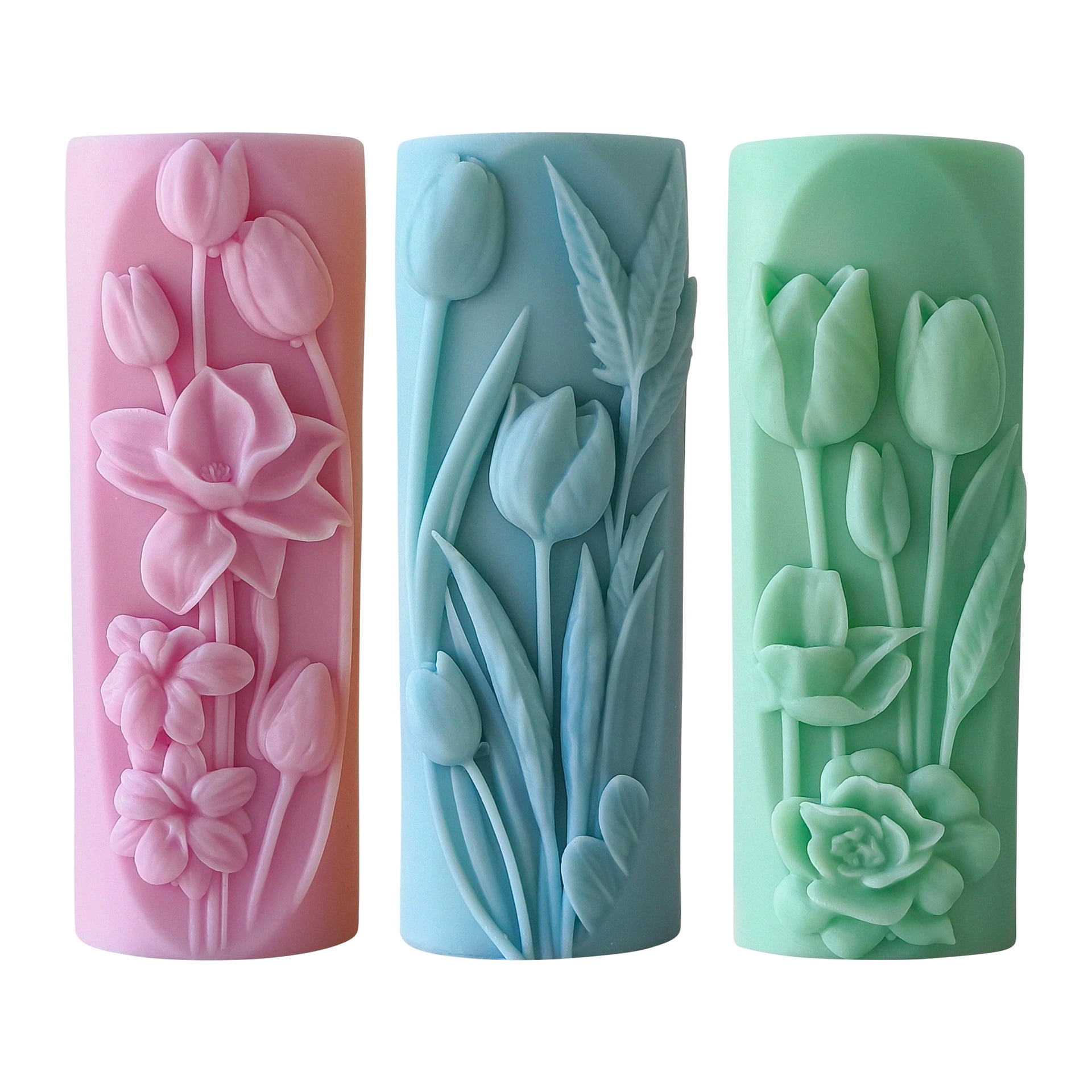3PCS Elegant Lily Embossed Candle Molds for Candle Making, 3D Flower Silicone Molds for Aromatherapy Candle Soap Wax Resin Clay, Blooming Lily Chocolate Cake Molds, DIY Floral Art Craft Wedding Decor