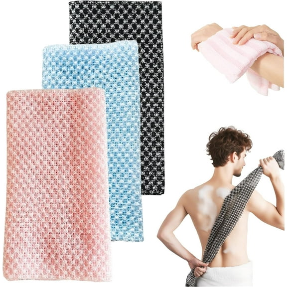3PCS Exfoliating Shower Towel for Men and Women, Durable Quick Dry Bath Towel2026 New Premium Scrub Wash Back Bath Cloth for Body Face, Exfoliating Washcloth Back Body Scrubber for Men & Women