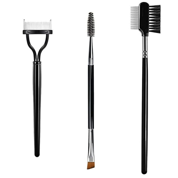 3PCS Eyebrow Brush, Eyelash Brush and Comb Curlers Spoolie Brush, Steel Brow Brush Mascara Comb Makeup Grooming Tool