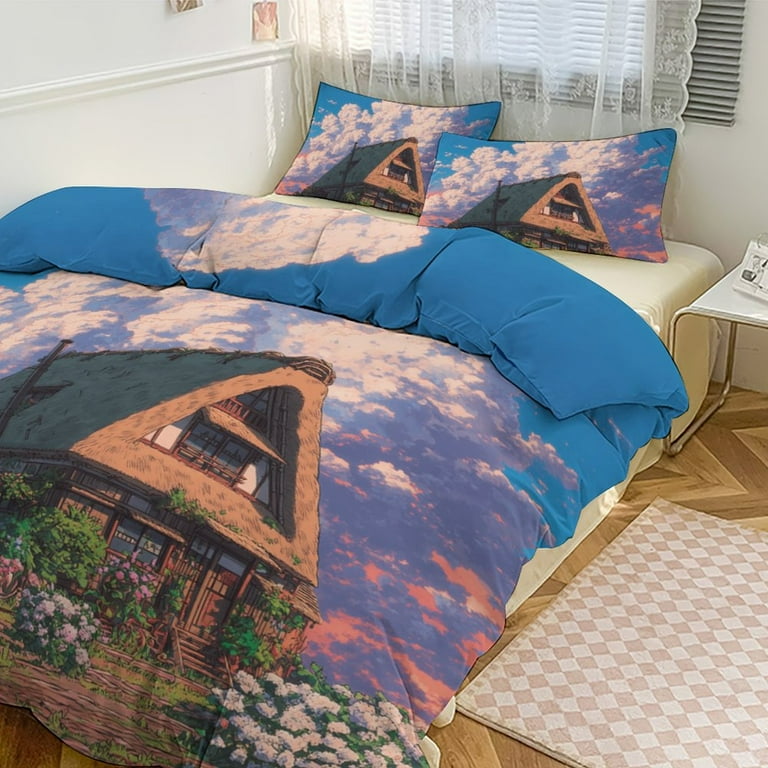 3PCS Fairy Tale Cabin Balloon Duvet Cover Set Twin, Duvet Cover