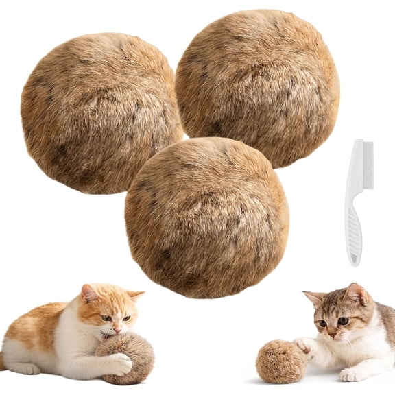 3PCS Fake Rabbit Fur Ball Cat Toy, Soft Fluffy Cat Toy Ball, Furry Catnip Toy Ball for Kicks and Indoor Exercise, Washable Fake Fur Cat Toy