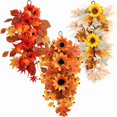thumbnail image 1 of 3PCS Fall Harvest Sunflower Teardrop Swag Autumn Maple Leaves Pumpkin Door Hanging Thanksgiving Floral Wreath Wall Swag Decor, 1 of 5